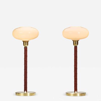  Asea Pair of Brass and Leather E1251 Table Lamps by ASEA Sweden 20th Century