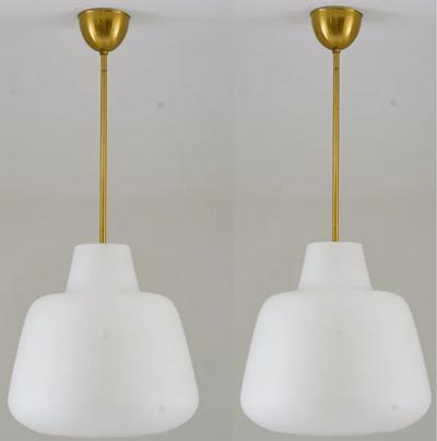  Asea Pair of Large Scandinavian Glass Pendants by ASEA Swedish Modern 1940s