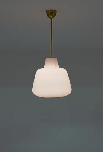  Asea Pair of Large Scandinavian Glass Pendants by ASEA Swedish Modern 1940s