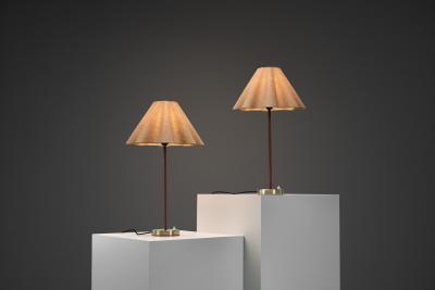  Asea Pair of Model E1247 Brass and Leather Table Lamps for ASEA Sweden Mid 20th C