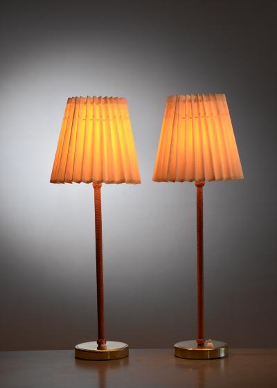  Asea Pair of brass and leather ASEA table lamps