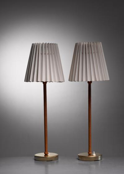  Asea Pair of brass and leather ASEA table lamps