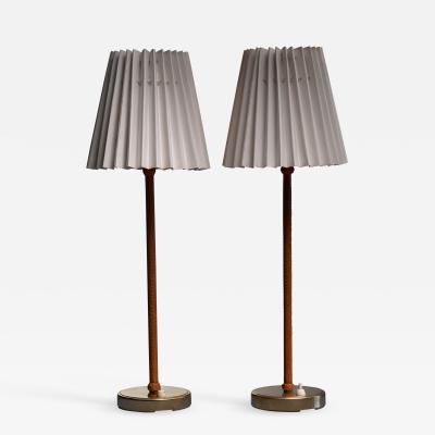  Asea Pair of brass and leather ASEA table lamps