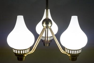  Asea Swedish Chandelier in Brass and Opaline Glass ASEA