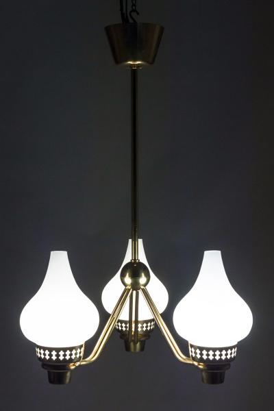  Asea Swedish Chandelier in Brass and Opaline Glass ASEA