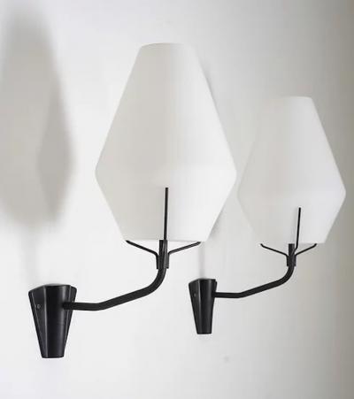  Asea Swedish Midcentury Wall Lamps in Metal and Glass by ASEA