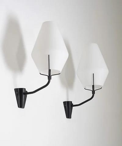  Asea Swedish Midcentury Wall Lamps in Metal and Glass by ASEA