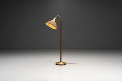  Asea Swedish Modern Leather and Brass Floor Lamp by ASEA Sweden 1950s