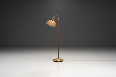  Asea Swedish Modern Leather and Brass Floor Lamp by ASEA Sweden 1950s