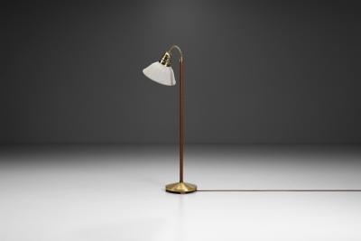  Asea Swedish Modern Leather and Brass Floor Lamp by ASEA Sweden 1950s