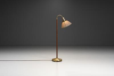  Asea Swedish Modern Leather and Brass Floor Lamp by ASEA Sweden 1950s