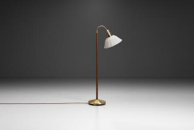  Asea Swedish Modern Leather and Brass Floor Lamp by ASEA Sweden 1950s