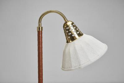  Asea Swedish Modern Leather and Brass Floor Lamp by ASEA Sweden 1950s