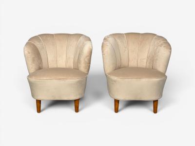  Asko Asko Finnish Modern Lounge Chairs Beige Velvet Beech Finland 1950s