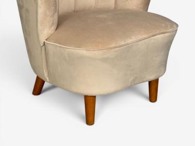  Asko Asko Finnish Modern Lounge Chairs Beige Velvet Beech Finland 1950s