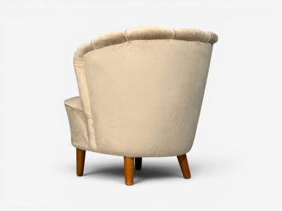  Asko Asko Finnish Modern Lounge Chairs Beige Velvet Beech Finland 1950s