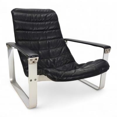  Asko Asko Pulkka leather lounge chair by Ilmari Lappalainen 1960