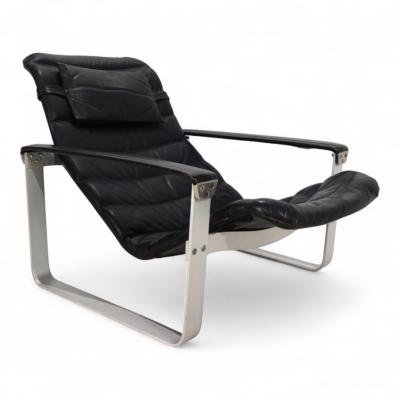  Asko Asko Pulkka leather lounge chair by Ilmari Lappalainen 1960