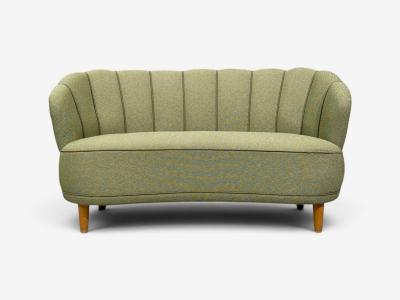  Asko Asko Sofa Green Fabric Lacquered Wood Finland 1950s