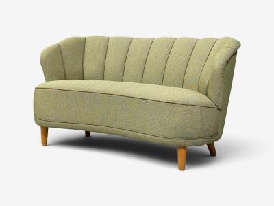  Asko Asko Sofa Green Fabric Lacquered Wood Finland 1950s