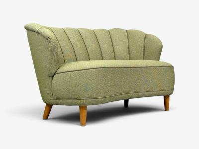  Asko Asko Sofa Green Fabric Lacquered Wood Finland 1950s