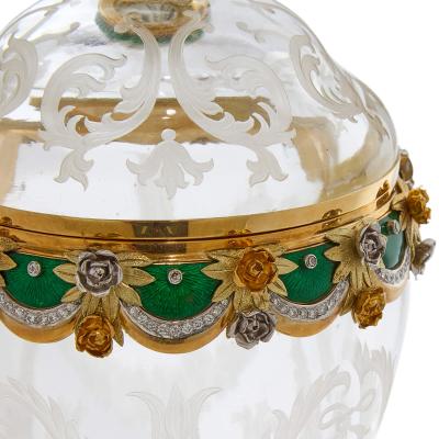  Asprey An Asprey Gold Diamond and Green Enamel Mounted Rock Crystal Cup and Cover