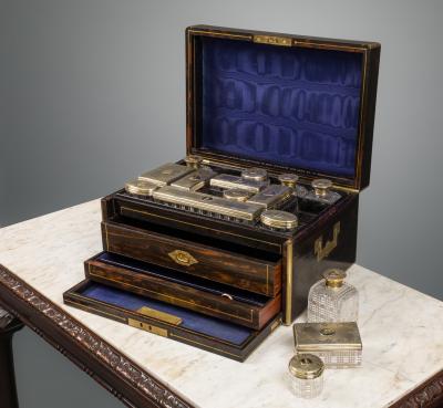  Asprey Asprey An Early Victorian Cut Glass Dresser Set in a Macassar Ebony Case
