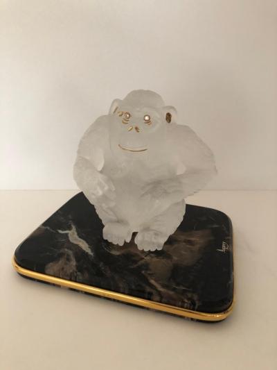  Asprey Asprey Carved Rock Crystal Gorilla Diamond Eyes and 18 Karat Gold Accents
