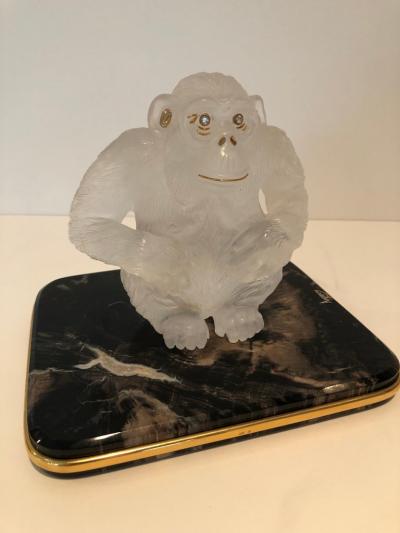  Asprey Asprey Carved Rock Crystal Gorilla Diamond Eyes and 18 Karat Gold Accents