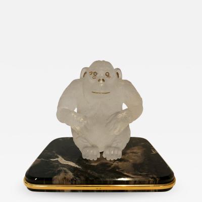  Asprey Asprey Carved Rock Crystal Gorilla Diamond Eyes and 18 Karat Gold Accents