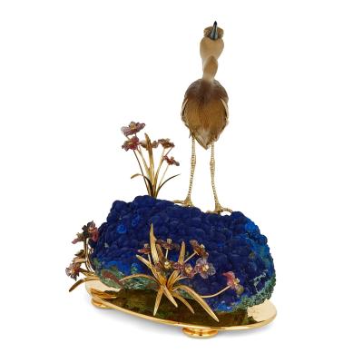  Asprey Large 18K gold silver gilt diamond and hardstone bird model by Asprey