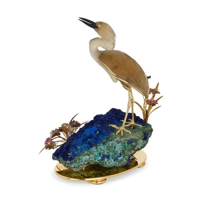  Asprey Large 18K gold silver gilt diamond and hardstone bird model by Asprey