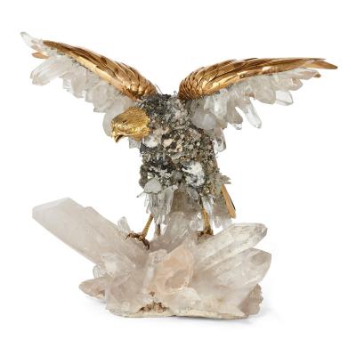  Asprey Large quartz crystal and vermeil bird model by Asprey