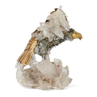  Asprey Large quartz crystal and vermeil bird model by Asprey