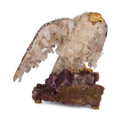 Asprey Large silver amethyst and quartz model of an eagle attributed to Asprey
