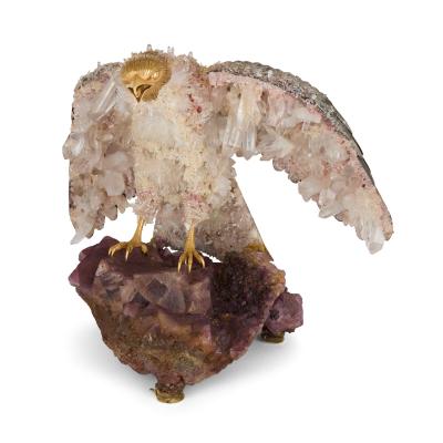 Asprey Large silver amethyst and quartz model of an eagle attributed to Asprey