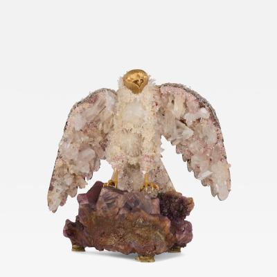  Asprey Large silver amethyst and quartz model of an eagle attributed to Asprey