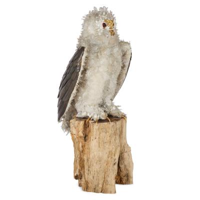  Asprey Large silver quartz and glass model of an owl attributed to Asprey