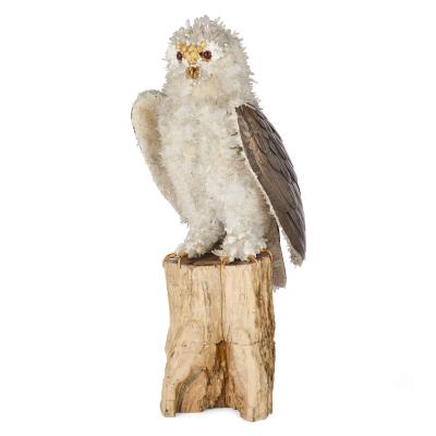  Asprey Large silver quartz and glass model of an owl attributed to Asprey