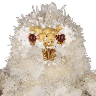  Asprey Large silver quartz and glass model of an owl attributed to Asprey