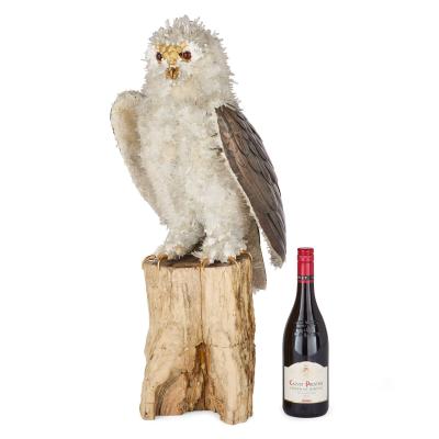  Asprey Large silver quartz and glass model of an owl attributed to Asprey