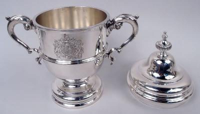  Asprey Pair of Asprey Traditional Neoclassical Urns with British Royal Arms