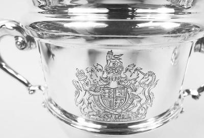  Asprey Pair of Asprey Traditional Neoclassical Urns with British Royal Arms