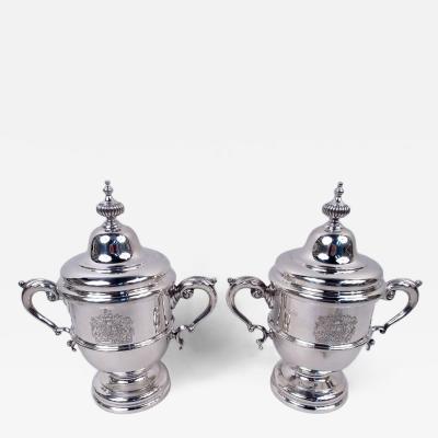  Asprey Pair of Asprey Traditional Neoclassical Urns with British Royal Arms