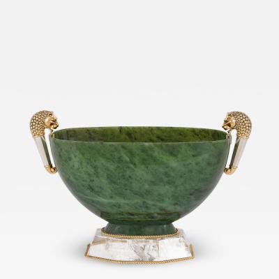  Asprey Silver nephrite and rock crystal centrepiece bowl by Asprey