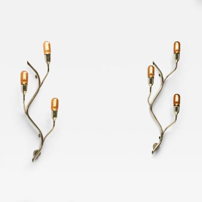  Astra Branch Shaped Brass Wall Lamps for Astra Norway Mid 20th Century
