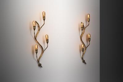  Astra Pair of Branch Shaped Brass Wall Lights for Astra Norway Mid 20th Century