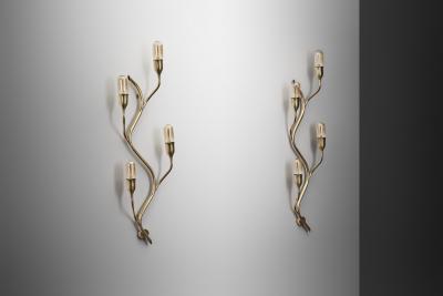  Astra Pair of Branch Shaped Brass Wall Lights for Astra Norway Mid 20th Century
