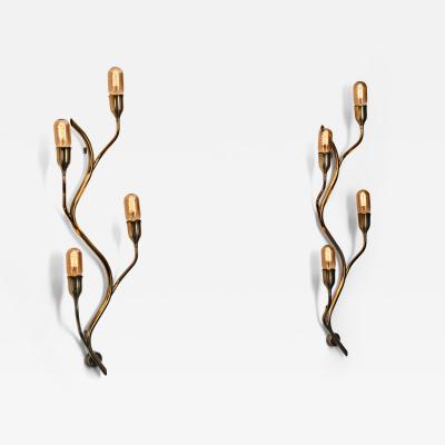  Astra Pair of Branch Shaped Brass Wall Lights for Astra Norway Mid 20th Century