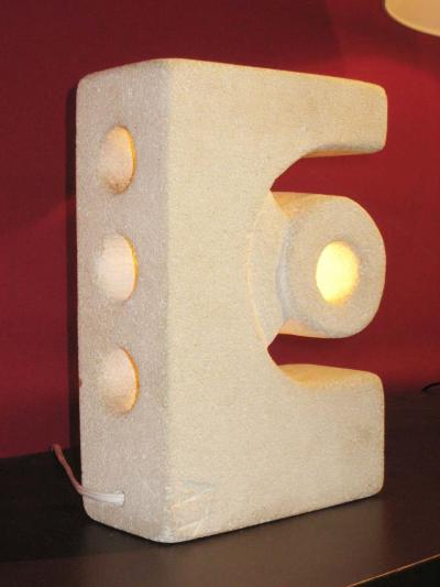  Atelier A Unique French Mid Century Modern Limestone Table Lamp Sculpture by Atelier A